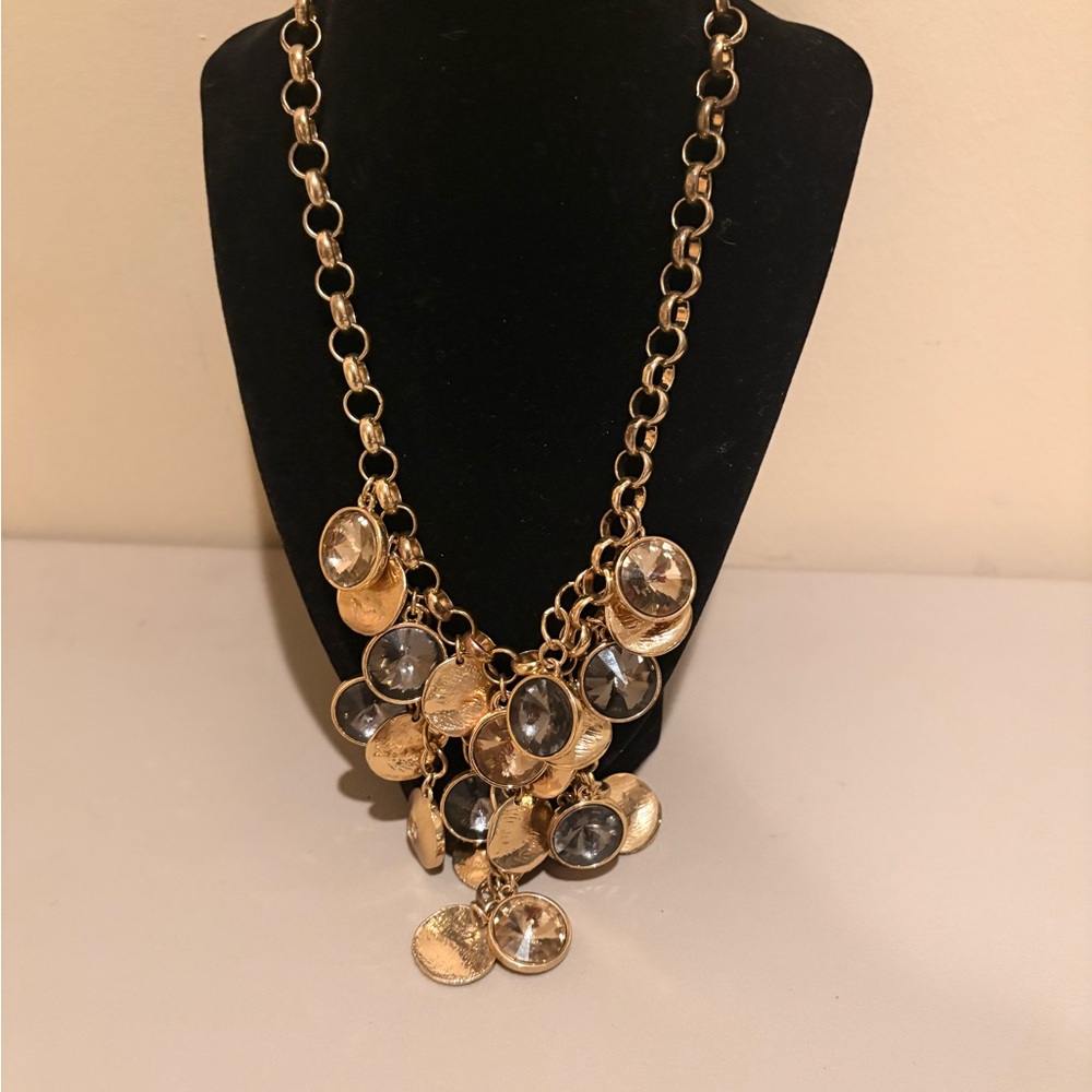 Elegant Rivoli Dome Gold Tone Necklace